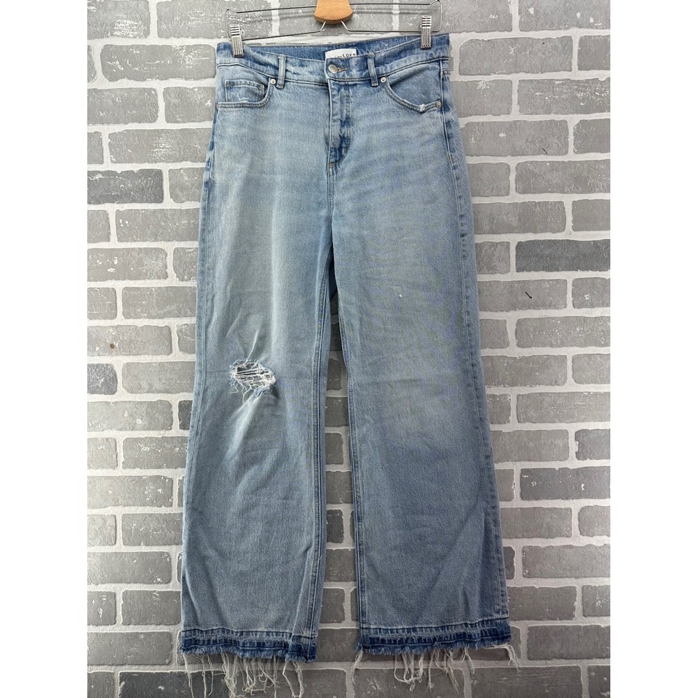 LOFT High Rise Wide Leg Jeans Light Wash Distressed Frayed Hem Size 4 27
